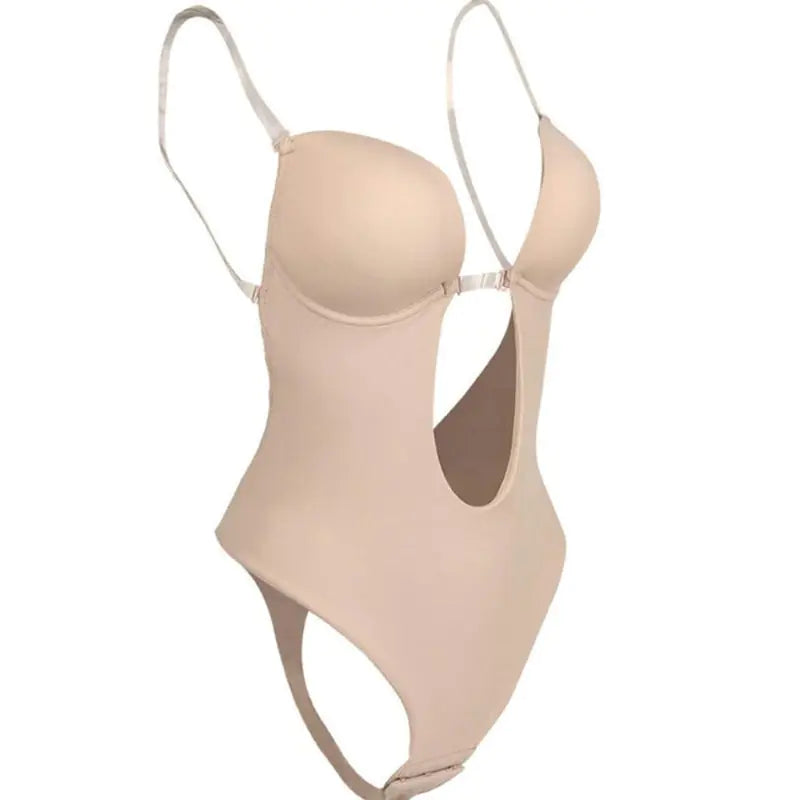 Women Sexy U Plunge Backless Bodysuit Deep V-Neck Seamless Thong Bottom Underwear Padded Push Up Body Shapewear Top for M6CD Rieworkes