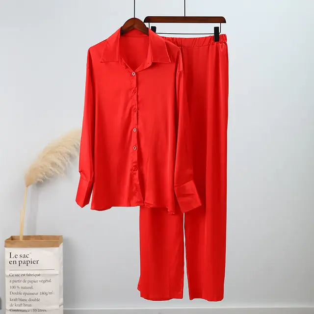 Loose Stripe Pants Set Elegant Long Sleeve Top Rieworkes