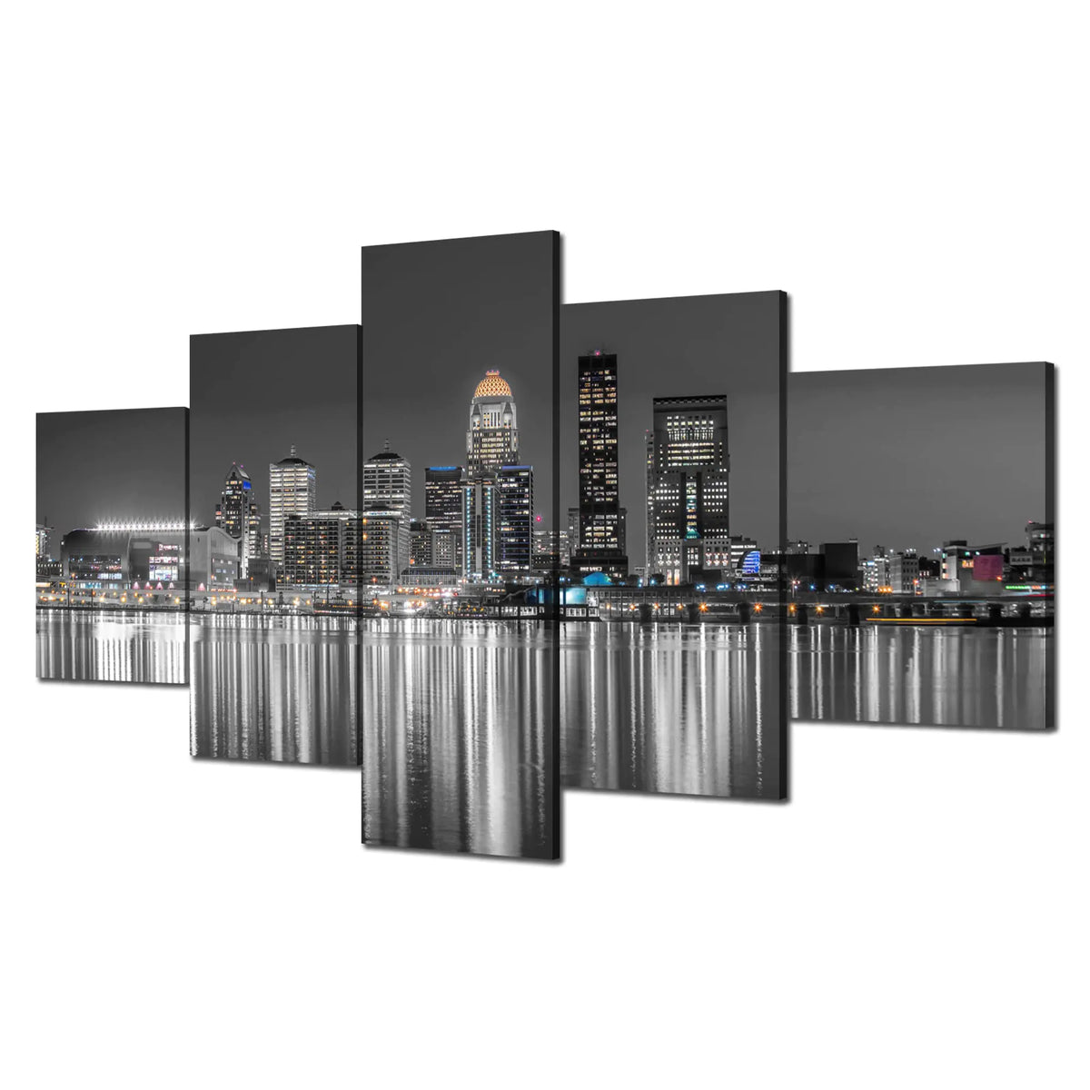 Louisville Wall Art Kentucky Louisville Wall Decor Black and White Louisville Skyline Picture Canvas Print City Night Painting Frame Office Home Living Room Bedroom Decoration(60x32 inches) Rieworkes