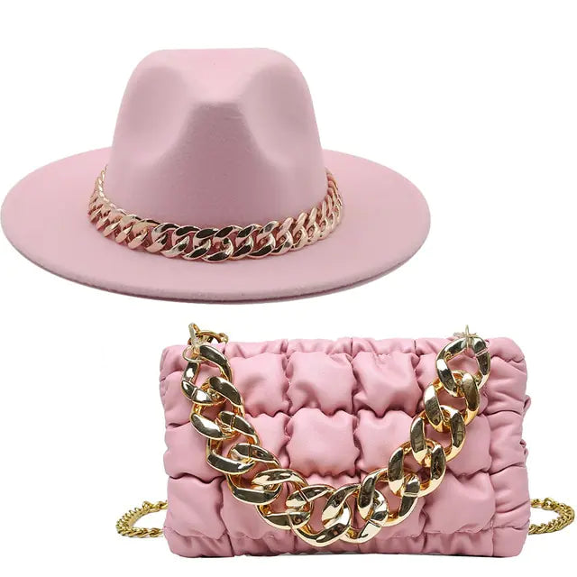 Fedora Hats Women Luxury Accessories Gold Chain Rieworkes