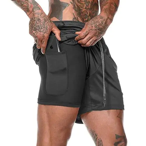 Men 2 in 1 Running Shorts Jogging Gym Fitness Rieworkes