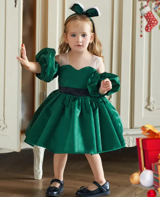 Party Festival Costumes Girls Puff Sleeve Baptism Dress Rieworkes