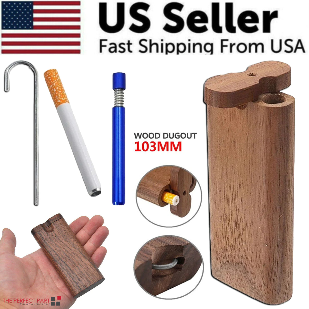Wooden Dugout Pipe Self Cleaning Metal Bat Poker Smoking Pipe One Hitter Kit US Rieworkes