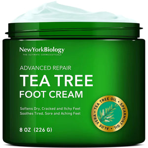 New York Biology Tea Tree Oil Foot Cream for Dry Cracked Feet, Athletes Foot, Nail Fungus, Jock Itch, Ringworm, Cracked Heels and Itchy Skin - Foot Cream - 8 oz Tea Tree - 8.00 Ounce (Pack of 1) 8.00 Ounce (Pack of 1) Rieworkes