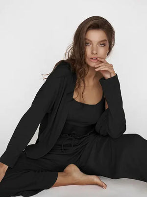 Ribbed Drop Sleeves Sleepwear Women Set Rieworkes