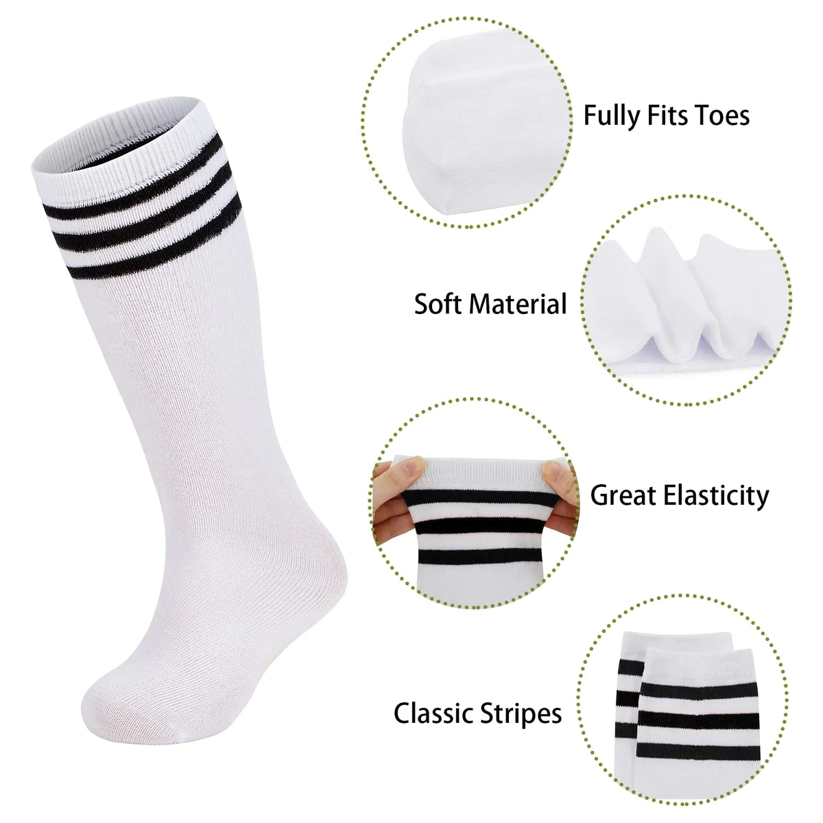 Zando 4 Pairs Kids Soccer Socks Baseball Softball Socks Youth Athletic Socks Boys Girls Knee High Socks 4-10 Years Little Kid 10-12 Years Black*2/White*2 Rieworkes