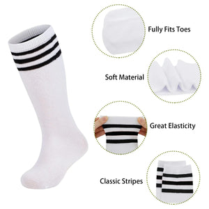 Zando 4 Pairs Kids Soccer Socks Baseball Softball Socks Youth Athletic Socks Boys Girls Knee High Socks 4-10 Years Little Kid 10-12 Years Black*2/White*2 Rieworkes