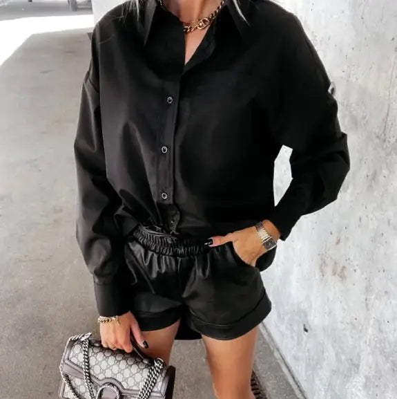 Women's Loose V-Neck Long Sleeve Shirt Dress Mimarta