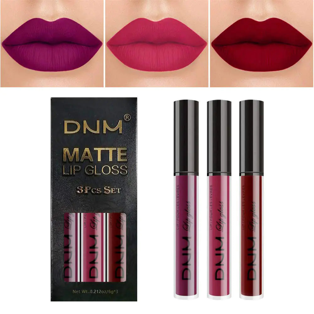 DNM Non-Stick Lip Gloss 3-Piece Set - Matte Metallic Mimarta