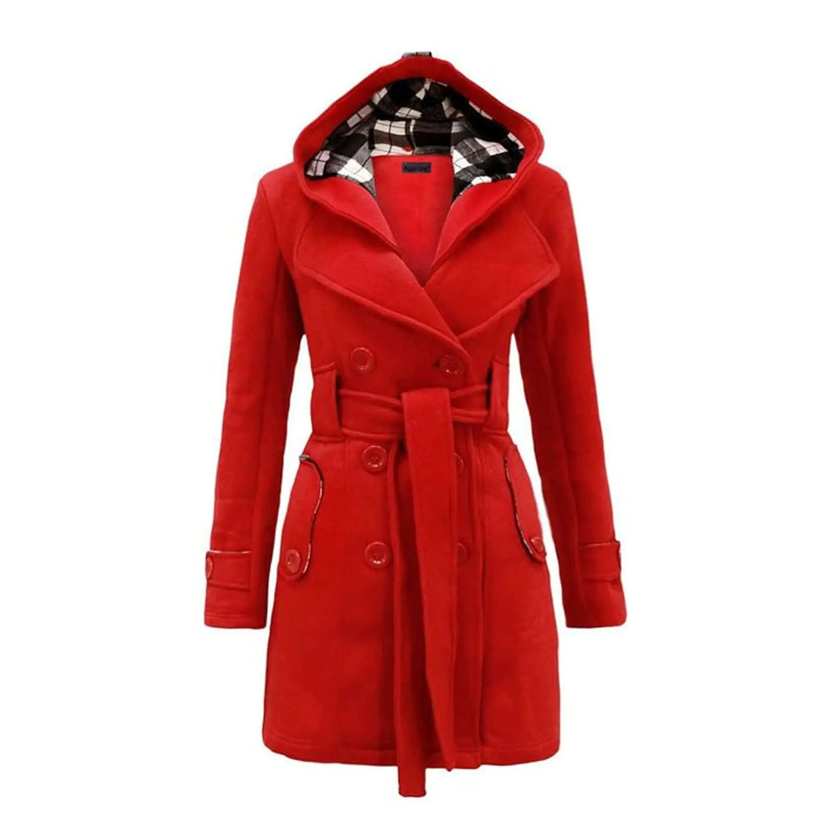 Womens Double Breasted Trench Coat Classic Lapel Belt Peacoat Fall Winter Warm Overcoat Outerwear with Hood Mimarta