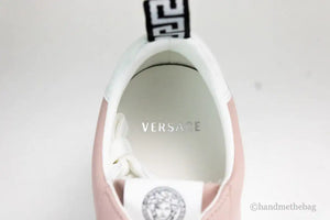 Versace Powder Blush Vitello Leather Signature Lace Sneakers Mimarta