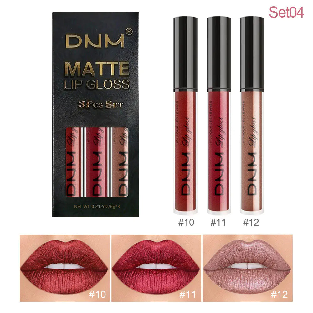 DNM Non-Stick Lip Gloss 3-Piece Set - Matte Metallic Mimarta