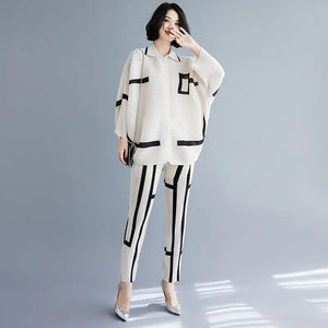 Women's Geometric Pleated Cardigan Set for Fall/Winter Mimarta