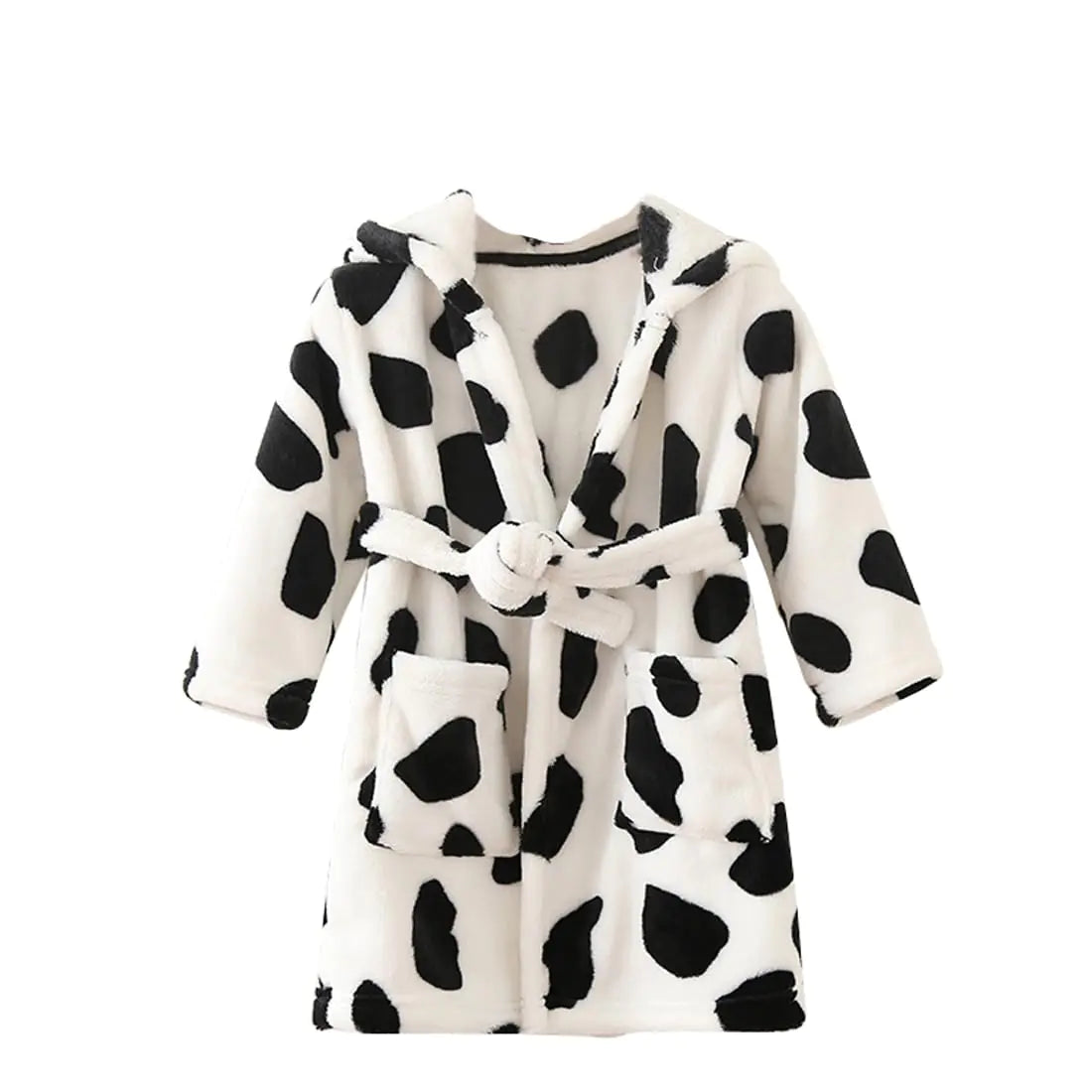TOLLION Toddlers Kids Hooded Robe Boys Girls Soft Flannel Bathrobes Pajamas Plush Robe(Cow Dots18-24 Months) Mimarta