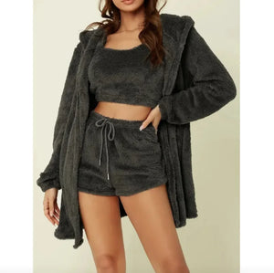 3-Piece Plush Winter Hooded Set Mimarta