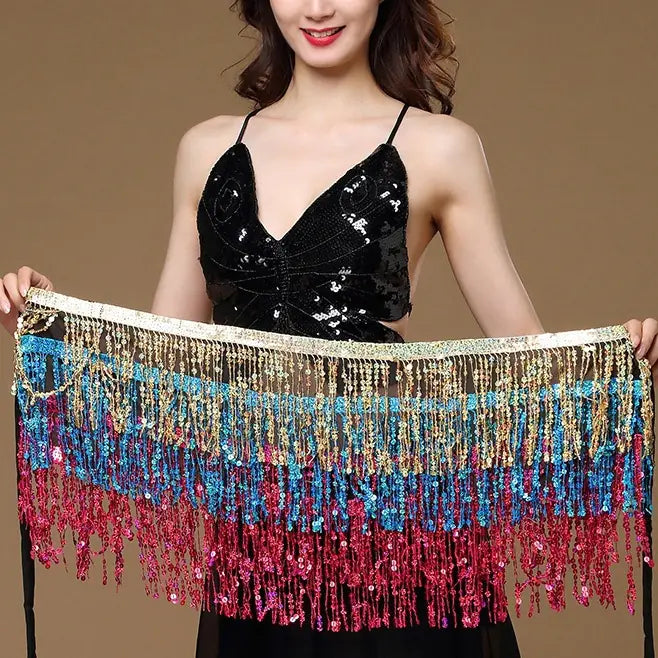 Four-Layer Fringed Waist Scarf for Belly Dance Costume Mimarta