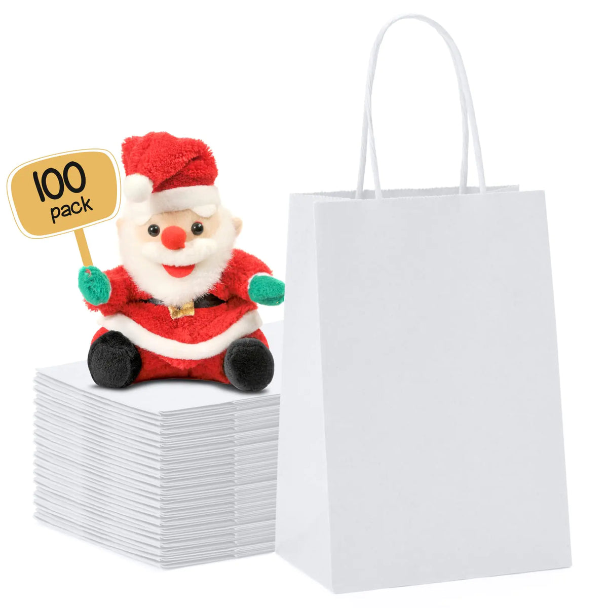 METRONIC Paper Gift Bags 5.25x3.75x8 100Pcs White Paper Bags with Handles Kraft Paper Bags for Small Business Paper Bags for Birthday Party Favors Shopping Mimarta
