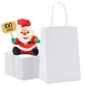 METRONIC Paper Gift Bags 5.25x3.75x8 100Pcs White Paper Bags with Handles Kraft Paper Bags for Small Business Paper Bags for Birthday Party Favors Shopping Mimarta