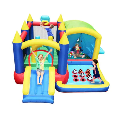7-in-1 Inflatable Bounce House, Bouncy House With Ball Pit For Kids Indoor And Outdoor Party Family Fun, Obstacles, Toddler Jump Bounce Castle With Ball Pit For Birthday Party Gifts Rieworkes