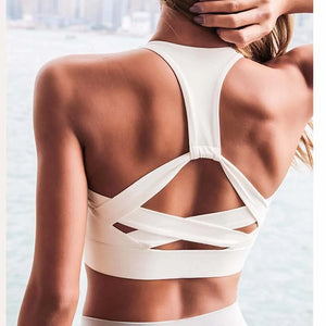 White Strap Push Up Sports Bra: Women's Gym Yoga Athletic Vest Underwear Rieworkes