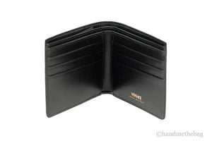 Versace Black Leather Gold Medusa Chain Logo Bifold Wallet Mimarta