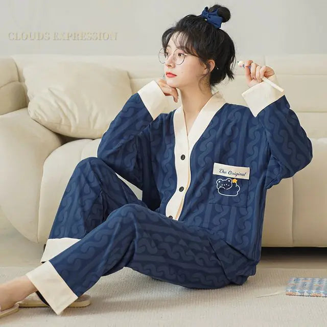 Cartoon Print Polka Dot Pajamas Set for Women Mimarta