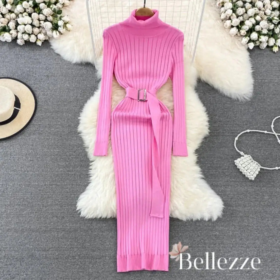 Turtleneck Sexy Wrap Hips Knitted Dresses Rieworkes