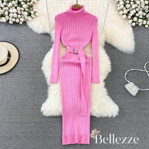 Turtleneck Sexy Wrap Hips Knitted Dresses Rieworkes