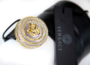 Versace Leather Round Ridged Medusa Emblem Adjustable Belt Mimarta