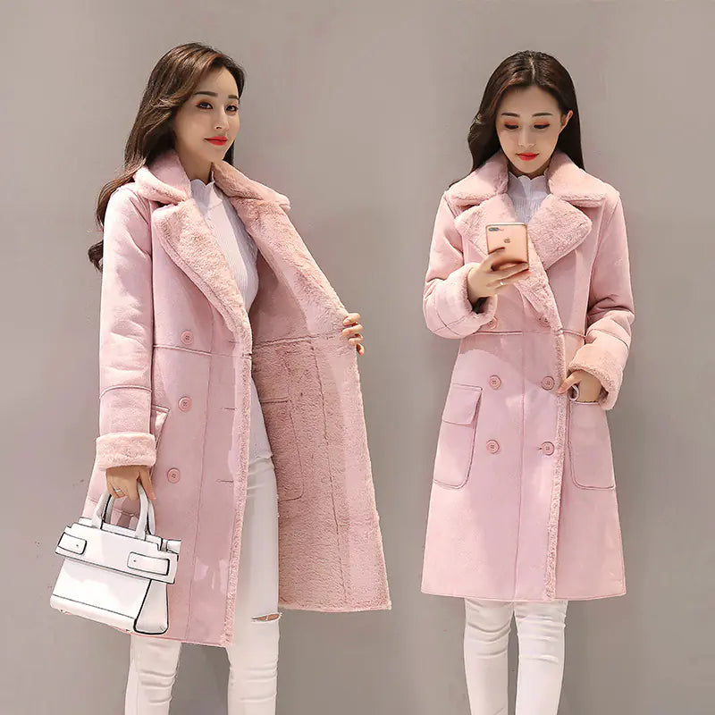 Women's Long Lambswool Coat - Korean Winter Style Rieworkes