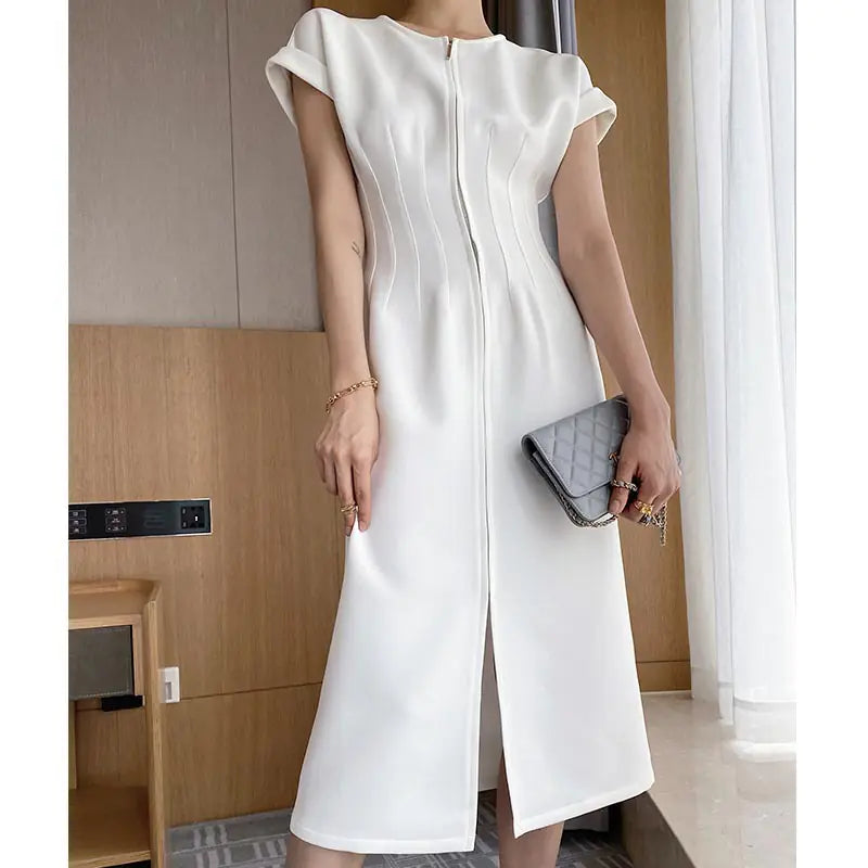 Sculptural White Tea Dress - Elegant Long Summer Dress Mimarta