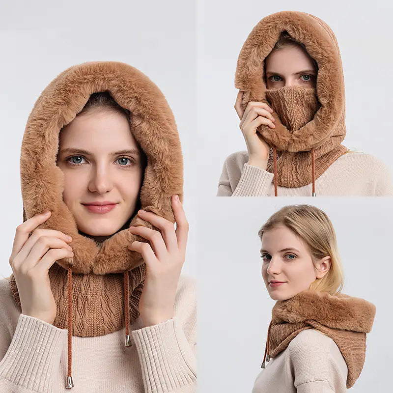Women's Knitted Cashmere Winter Cap and Mask Set Mimarta
