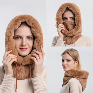 Women's Knitted Cashmere Winter Cap and Mask Set Mimarta