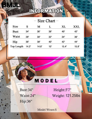 BMJL Women's High Waisted Bikini Sets Sporty Two Piece Swimsuits Color Block Cheeky High Cut Bathing Suits Small Hot Pink011 Rieworkes