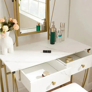 Vanity Table Set With Mirror & Stool,White Makeup Dressing Desk With Drawers For Girls,Women,Bedroom,Gift Rieworkes
