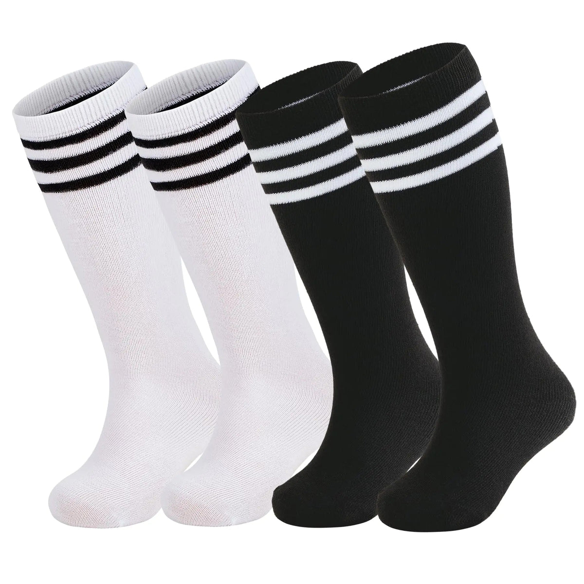 Zando 4 Pairs Kids Soccer Socks Baseball Softball Socks Youth Athletic Socks Boys Girls Knee High Socks 4-10 Years Little Kid 10-12 Years Black*2/White*2 Rieworkes