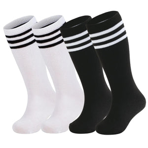Zando 4 Pairs Kids Soccer Socks Baseball Softball Socks Youth Athletic Socks Boys Girls Knee High Socks 4-10 Years Little Kid 10-12 Years Black*2/White*2 Rieworkes