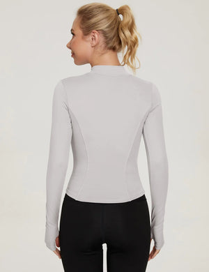 LUYAA Women's Workout Jacket Lightweight Zip Up Yoga Jacket Cropped Athletic Slim Fit Tops Ivory Grey Medium Rieworkes