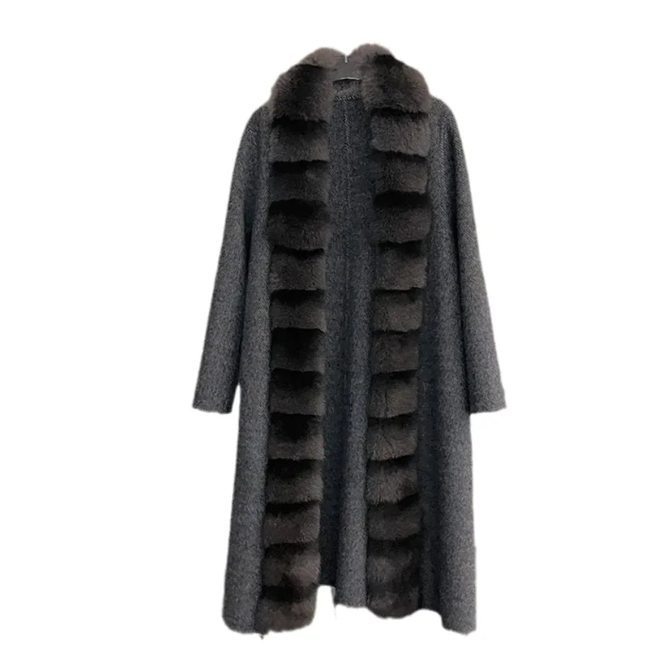 Alpaca Fleece Coat with Detachable Fox Fur Collar Rieworkes