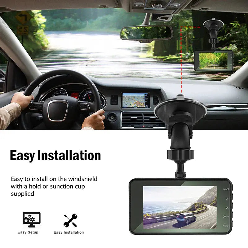 Touch Screen Dash Cam 4" 1080P Dual Lens Car DVR Recorder Front And Rear Camera Rieworkes