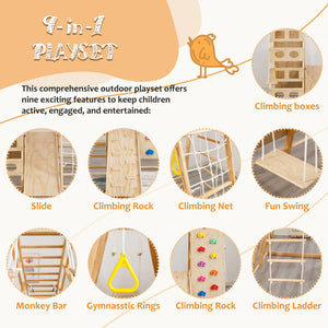 Toddler Indoor Wooden Gym 8-in-1 Indoor Playground Climbing Playset Rieworkes