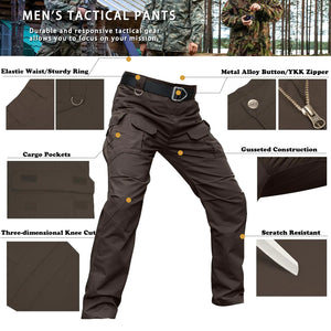 Men's Stretch Tactical Pants Water Resistant Ripstop Cargo Pants Outdoor Lightweight EDC Work Hiking Pants 30W x 32L Dark Brown Rieworkes