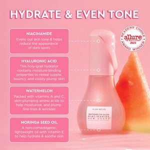 Glow Recipe Watermelon Glow Niacinamide Dew Drops Face Serum - Hydrating Hyaluronic Acid Skincare Serum, Makeup Primer & Liquid Highlighter for Dewy, Glowing Skin - Brightening Face Serums (40ml) 1.35 Fl Oz (Pack of 1) Gray Rieworkes