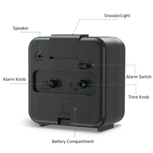 LED Desk Alarm Clock Nightlight Snooze Quiet Non Ticking Battery Powered Bedroom Rieworkes
