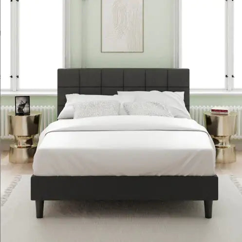 Upholstered Platform Bed Square Stitch - King Rieworkes