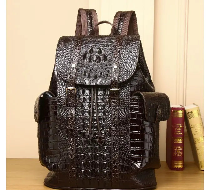 Vintage Style Handcrafted Leather Backpack with Crocodile Pattern Mimarta