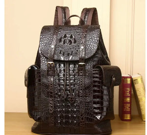 Vintage Style Handcrafted Leather Backpack with Crocodile Pattern Mimarta