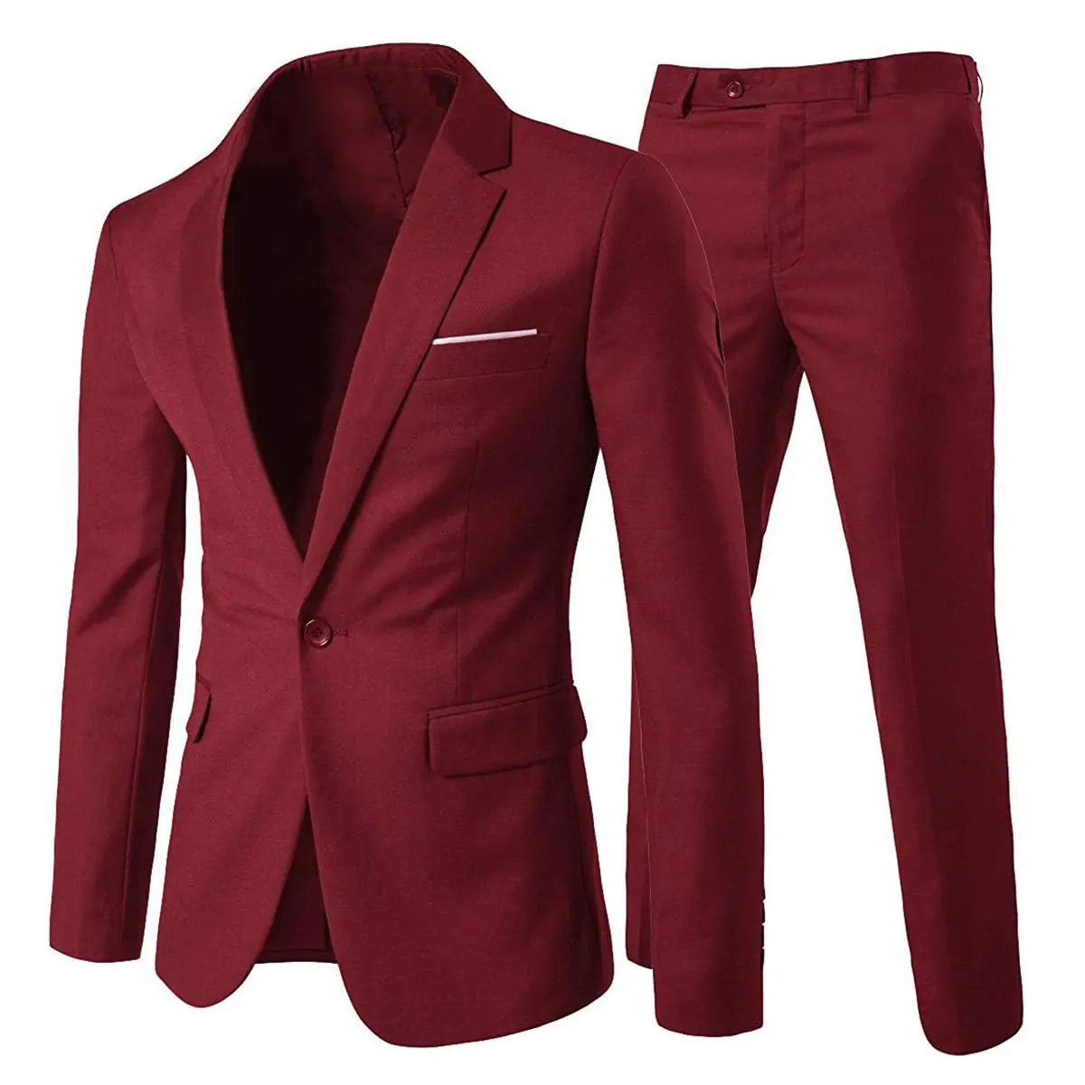 Cloudstyle Men's 2-Piece Suits Slim Fit 1 Button Dress Suit Jacket Blazer & Pants Set Large A/Wine Red Rieworkes