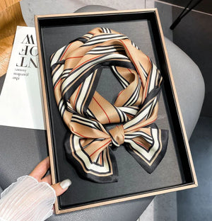 Luxury Plaid Skinny Silk Scarf and Hair Band Set Mimarta