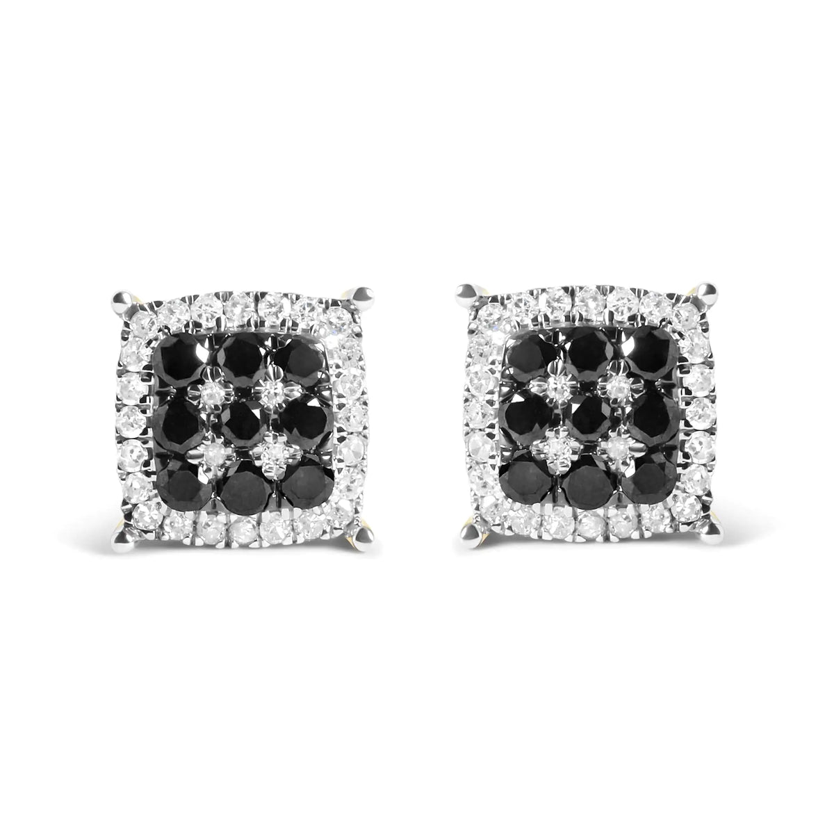 Men's 10K Yellow Gold 7/8 Cttw White and Black Treated Diamond Earring (Black / I-J Color, I2-I3 Clarity) Rieworkes